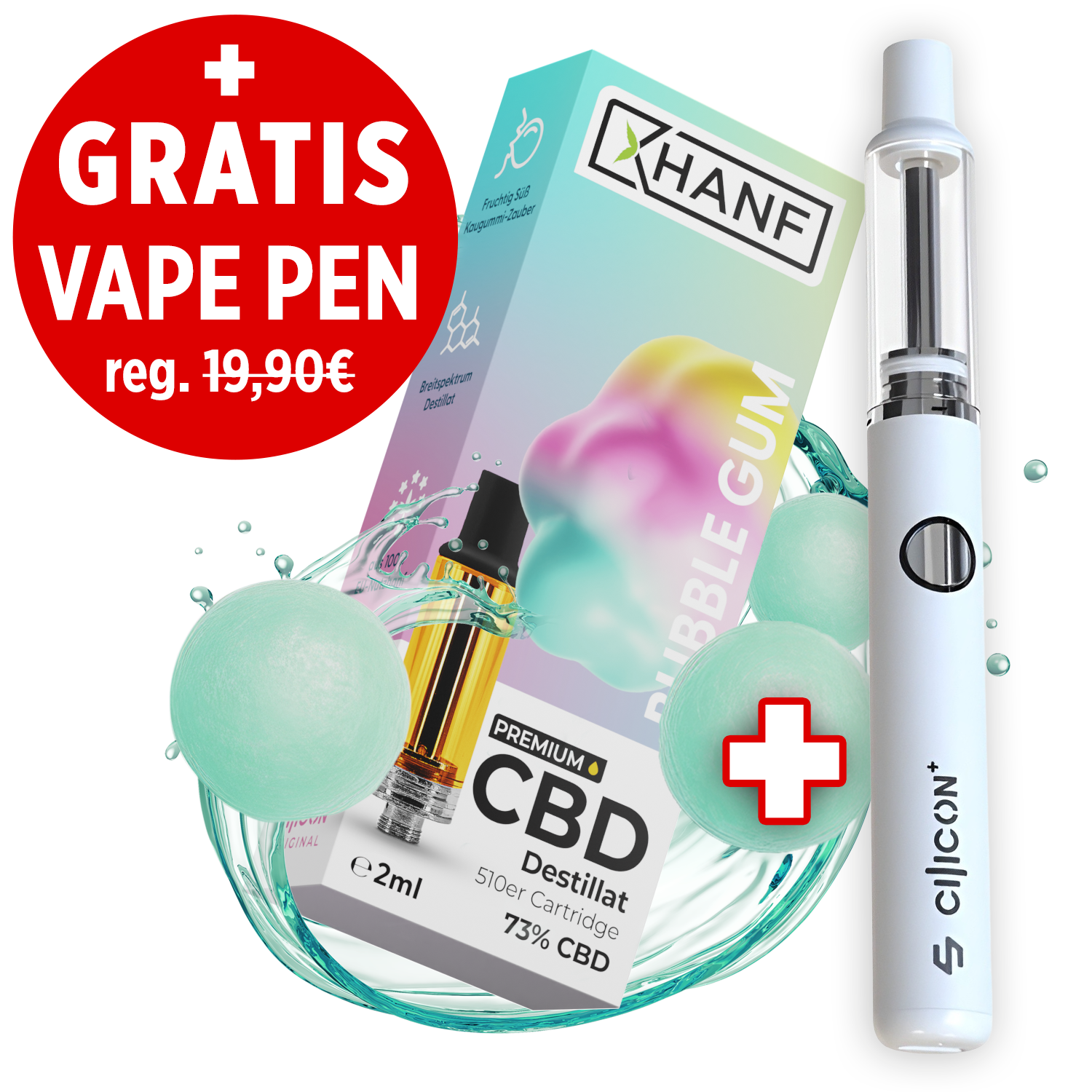 CBD Vape Pen Kartusche - Bubble Gum 2ml