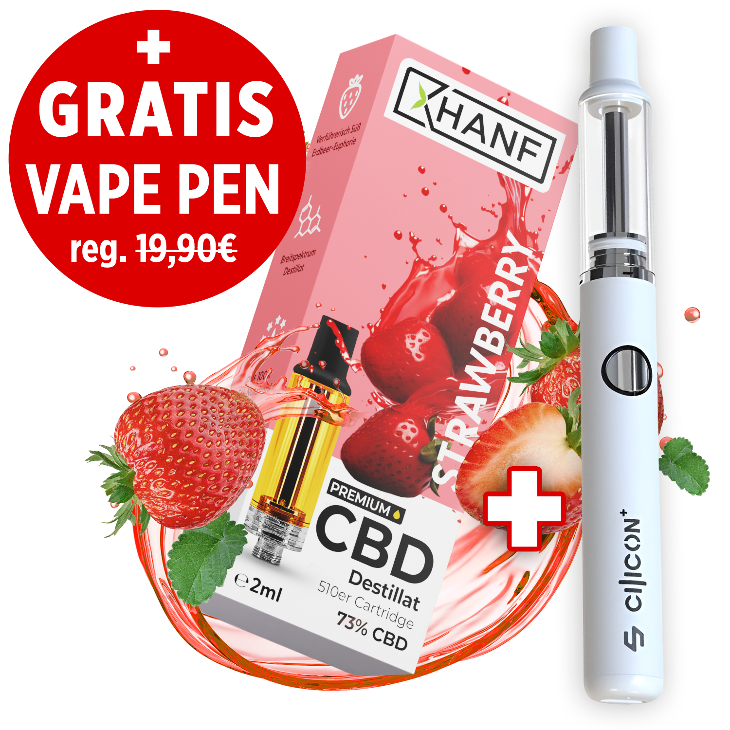 CBD Vape Pen Kartusche - Strawberry 2ml